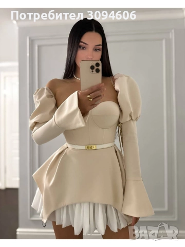 Секси рокля в бежово , снимка 2 - Рокли - 52674384