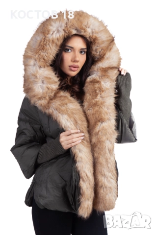 Зимно дамско яке с качулка 4070, яка от изкуствен косъм, снимка 5 - Якета - 52500655