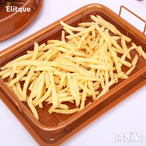 Комплект правоъгълна мрежеста кошница + тава от въглеродна стомана, снимка 2 - Други - 52778731