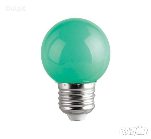 Лампа сфера мини, зелена, LED, клас F, цокъл E27, 220V, 1W, снимка 1