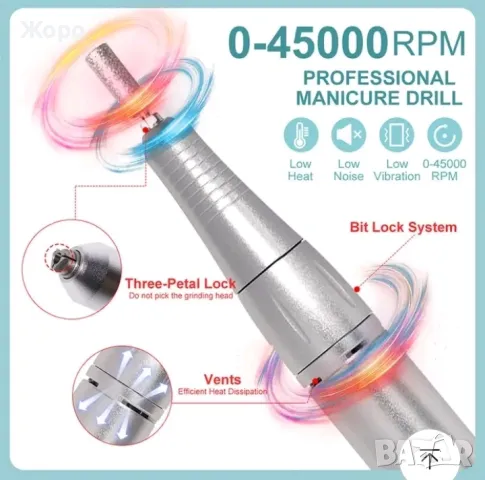 Професионална преносима електрическа пила за нокти 45000 оборота розова, снимка 2 - Продукти за маникюр - 47908977