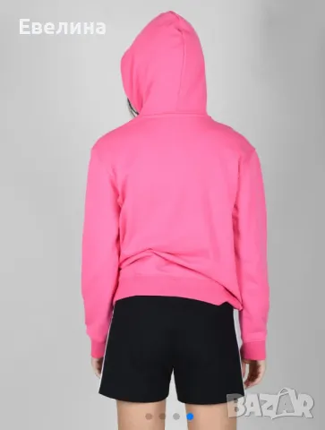 Памучен дамски суичър Adidas розов с качулка с принт, L размер, снимка 5 - Суичъри - 49863096