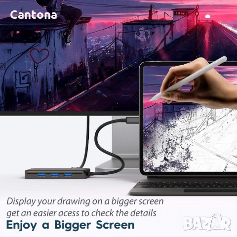 USB C хъб Aceele 7 в 1 USB C към HDMI 4K , PD 100W, 3хUSB 3.0, SD/TF, снимка 4 - Други - 35078113