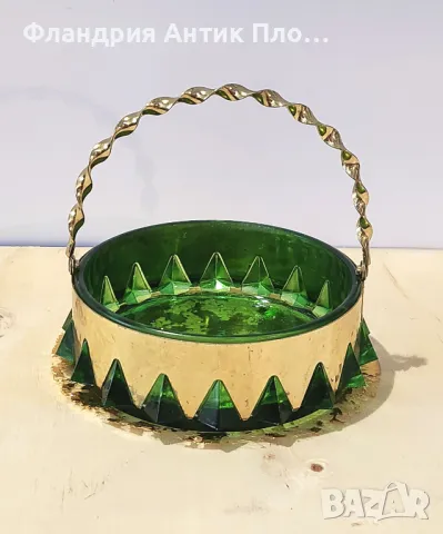 Винтидж ръчно изработена кристална кошница "Brama" с месингови акценти, снимка 3 - Декорация за дома - 49434831