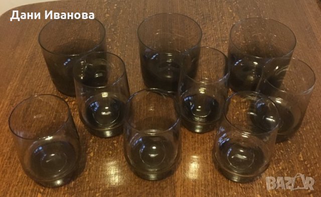 6 чаши за аператив + 3 чаши за уиски тъмно стъкло, снимка 2 - Чаши - 31896924