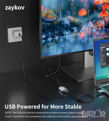 fairikabe 4K 120Hz HDMI към DisplayPort кабел с USB захранване за Xbox Series X,PS5, PS4 Pro, снимка 6 - Друга електроника - 53242249