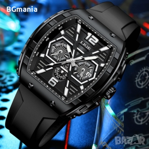 Мъжки часовник 89108с2 черен светещи стрелки черна силиконова каишка, снимка 2 - Мъжки - 51946750