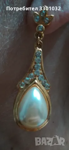 Обици с капковидна перла и цирконии, снимка 2 - Обеци - 47972518