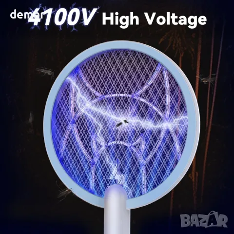 Електрическа ракета за мухи и комари Nymrix, 2 в 1 4100V с акумулаторна батерия 1800 mAh, 2 броя, снимка 2 - Други стоки за дома - 49326066