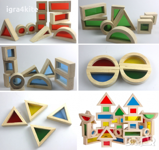 НАМАЛЕНИЯ Rainbow Wood Blocks 40 части. Луксозен светещ дървен конструктор , снимка 4 - Образователни игри - 36540957