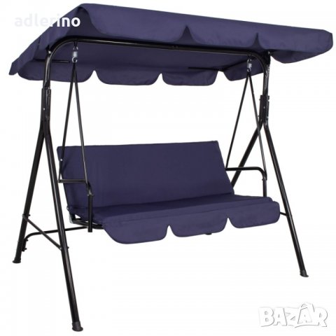 Люлка за веранда за 3 души с покрив, тъмносиньа, градинска люлка, люлка за тераса, люлееща пейка, снимка 13 - Градински мебели, декорация  - 34148547