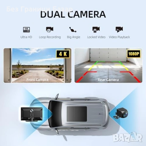 Нов CarPlay Android Auto 9'' Екран 4K Dash Cam GPS Навигация кола автомобил, снимка 4 - Друга електроника - 53155702