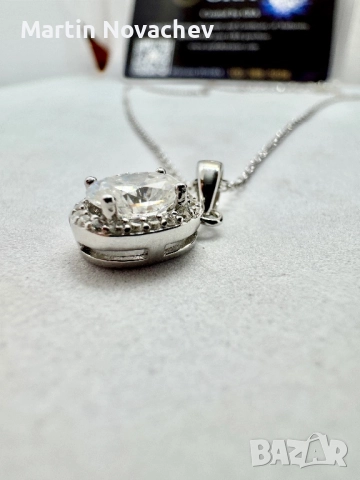 Сребърно колие с мойсанит (Диамант) 1 карат, снимка 8 - Колиета, медальони, синджири - 52933693