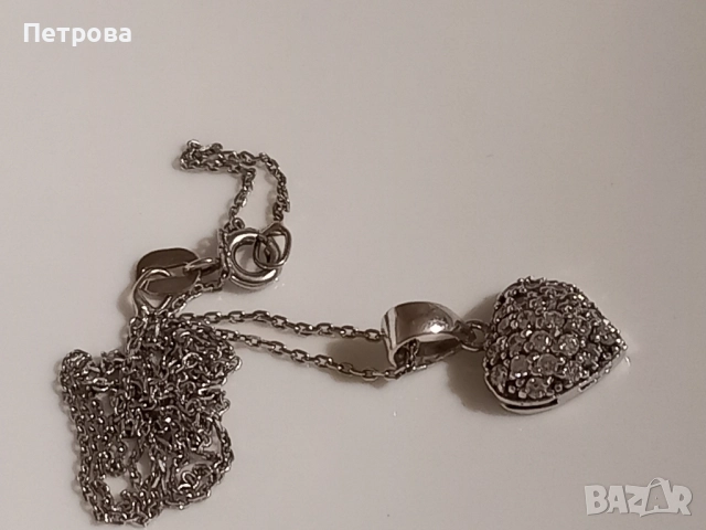 Сребърно колие със сърце , снимка 2 - Колиета, медальони, синджири - 52041211