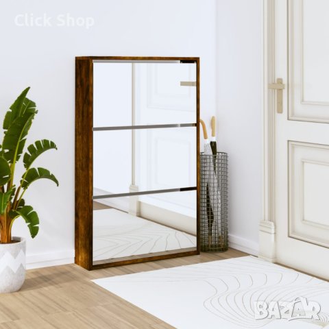 Шкаф за обувки с огледало, 3 нива, опушен дъб, 63x17x102,5 см