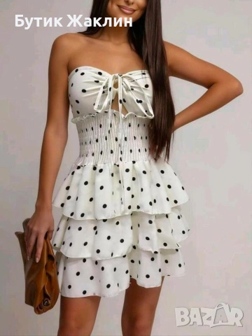 Дамска рокля на точки с твърда чашка , снимка 5 - Рокли - 54056341
