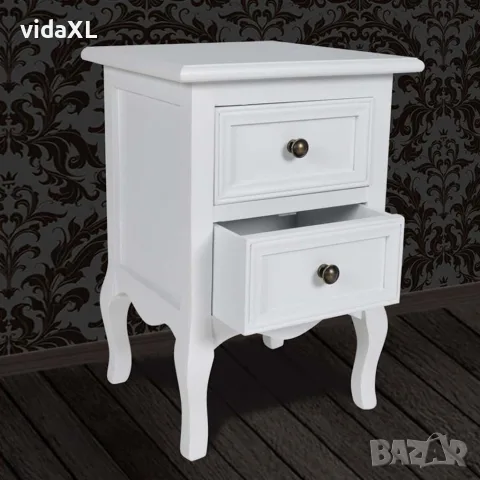 vidaXL Нощни шкафчета с 2 чекмеджета, 2 бр, МДФ, бели, снимка 5 - Етажерки - 56147683