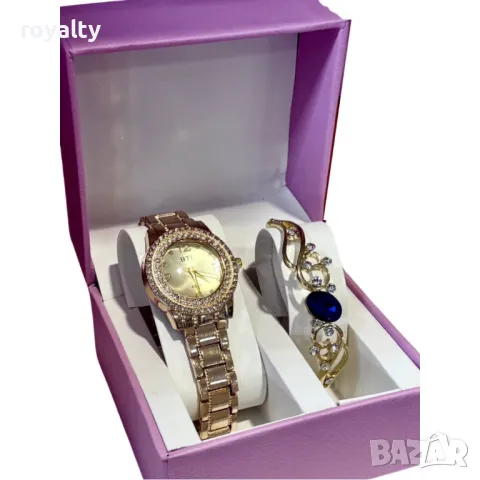 Луксозен дамски комплект – елегантен часовник и изискана гривна със скъпоценни камъни, снимка 2 - Подаръци за жени - 49173595