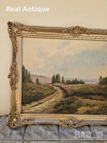 Чудесна голяма антикварна авторска холандска картина масло върху платно , снимка 5 - Картини - 50445969