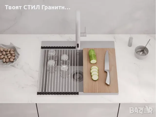 Сива Кухненска Мивка от гранит модел Рига 60 XL 580 x 500 мм