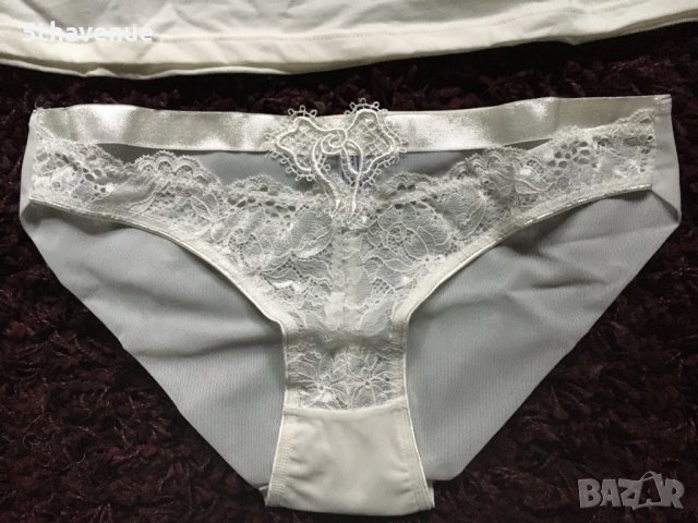 Нов Памучен корсаж с бикина комплект с бродерия и дантела в цвят шампанско , снимка 5 - Бельо - 30350806