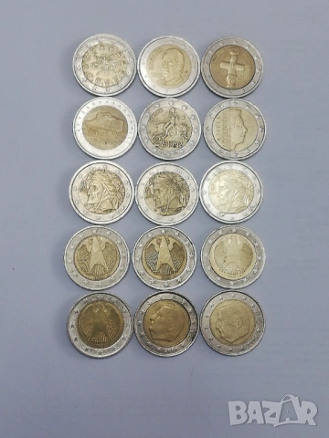лот от 15 монети от 2 евро различни държави