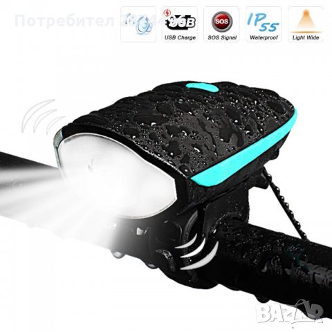 Мощен LED T6 фар със електронен звънез за велосипед, снимка 1 - Аксесоари за велосипеди - 30912677