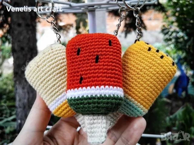Плетен ключодържател поничка , сладолед , снимка 2 - Други - 51642145