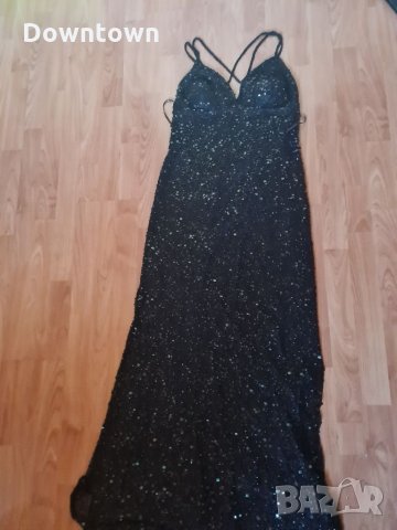 Camille LA VIE Официална черна дълга рокля с гол гръб #sparkling# пайети, мъниста, снимка 2 - Рокли - 35278288