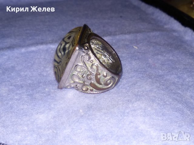 СТАР БОГАТО ОРНАМЕНТИРАН ПОСРЕБРЕН МЕДЕН РЕТРО АРТ ПРЪСТЕН с КАТАЛИН 36970, снимка 7 - Антикварни и старинни предмети - 39748018