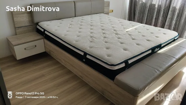 РОНДИНО ЛЕГЛО(без матрак) 180/200 С ТАПИЦИРАНА ТАБЛА, РАКЛА И 2 НОЩНИ ШКАФЧЕТА 285,3/237/87,7h , снимка 4 - Спални и легла - 55976617