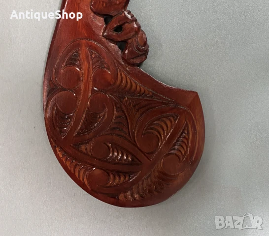Резбована, дървена, Wahaika, Уахайка, оръжие, Маори, Нова Зенлондия, оръжие, дърворезба , снимка 4 - Антикварни и старинни предмети - 50493647