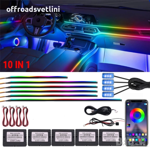 RAINBOW LED амбиентно осветление за автомобили с RGB 256 цвята, 10 в 1, снимка 2 - Аксесоари и консумативи - 52827849