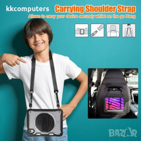 iPad mini 6 Heavy Duty Hybrid Tablet Case with Hand Grip & Strap TPU Силиконов Калъф и Протектор, снимка 9 - Калъфи, кейсове - 53004666