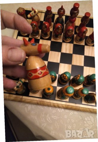 Рядък дървен шах матрьошки РЪЧНА ИЗРАБОТКА, снимка 9 - Шах и табла - 31641822