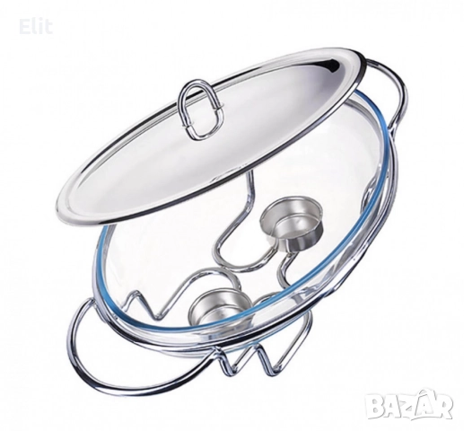 Съд за затопляне Bohmann, 3л. овал, 2свещи, Стоманен капак, Стъкло, Инокс, снимка 2 - Съдове за готвене - 52447577