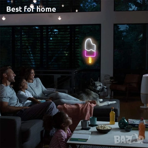 LED Неонов надпис "Сладолед" (Popsicle) – Акрилна декорация за стена, USB захранване, снимка 4 - Декорация за дома - 53250009