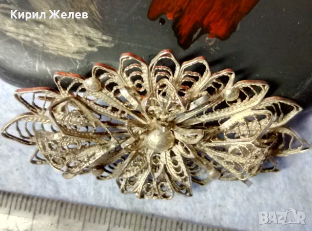 СТАРИННА ФЛОРАЛНА ФИЛИГРАННА СРЕБЪРНА БРОШКА ВИСОКА ПРОБА СРЕБРО ФИНА РЪЧНА ИЗРАБОТКА 47939, снимка 8 - Антикварни и старинни предмети - 48473938