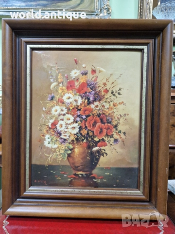 Уникална антикварна авторска картина емайл , снимка 3 - Картини - 52323367