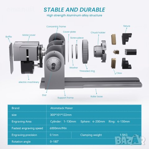 РОЛЕР И С ЧЕЛЮСТИ Rotary Roller ATOMSTACK CNC лазер лазерно гравиране рязане, снимка 4 - Други машини и части - 36524578