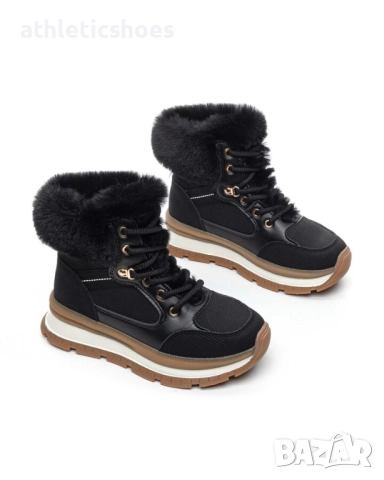 Дамски зимни боти в черно и бежово-2134, снимка 3 - Дамски боти - 52103904