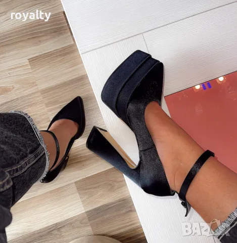 Обувки на ток - черен сатен , снимка 2 - Дамски обувки на ток - 49924285