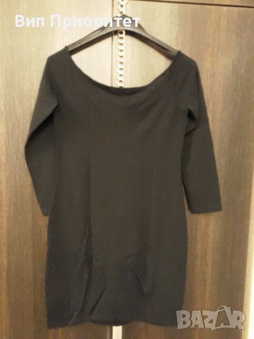 Черна еластична елегантна рокля марка Н & М къса с 3/4 ръкав и много сексапилно лодка-деколте, снимка 6 - Рокли - 37434358
