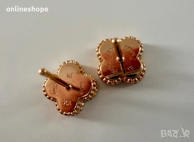 Van Cleef & Arpels Обеци с 18к Златно покритие - Цвят бял + Кутия, снимка 7 - Обеци - 51412288