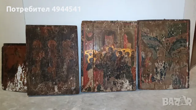 Лот от четири автентични български , възрожденски икони, XIX век – За реставрация   