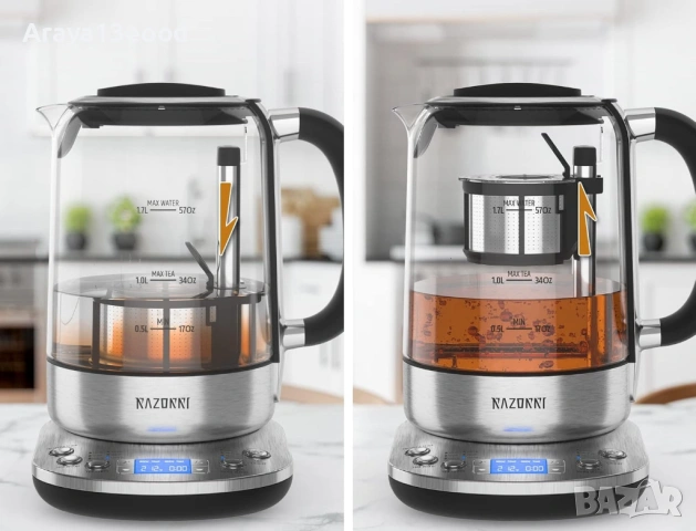 Razorri Електрическа кана за чай от неръждаема стомана 1.7L , 5 вида чай, снимка 3 - Кани - 54062849