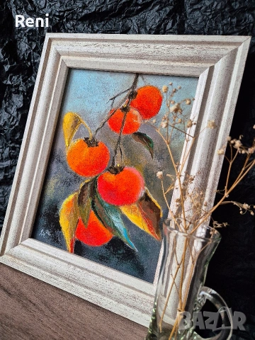 Райски ябълки, картина пастел, оригинал, снимка 3 - Картини - 53230304