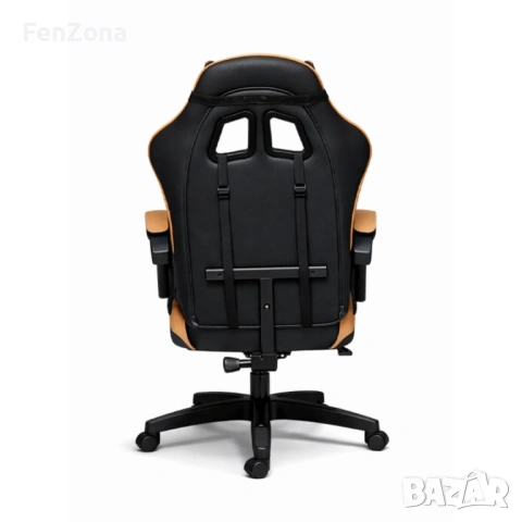 Геймърски стол с масажна функция, лумбална възглавница и поставка за крака – Черен-златист, снимка 5 - Столове - 54096615