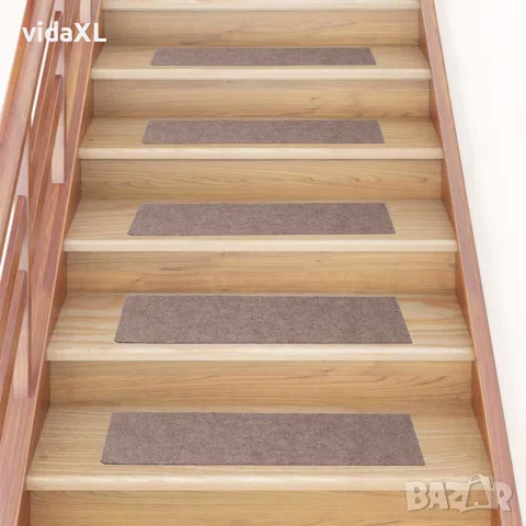 vidaXL Изтривалки за стълби, самозалепващи се, 15 бр., 76x20 см, светлокафяви, правоъгълни, снимка 2 - Изтривалки - 56146814