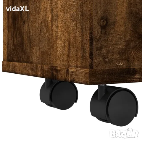 vidaXL Тесен шкаф за баня с колелца, опушен дъб, инженерно дърво, снимка 8 - Шкафове - 56148284